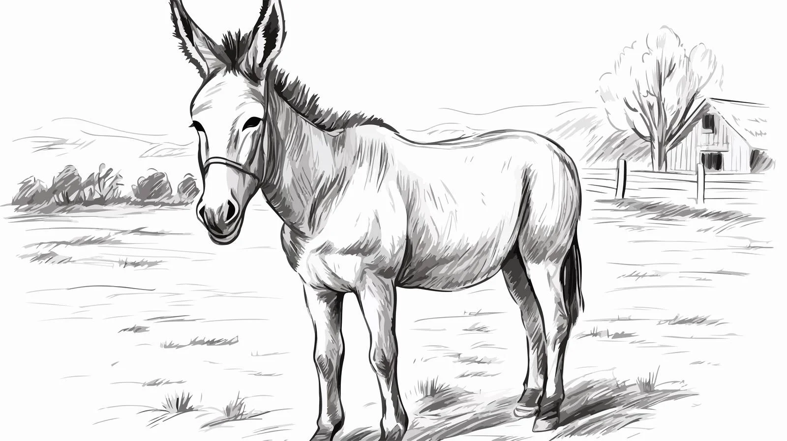 Hand-Drawn Cute Donkey Engraving Vector Illustration — free download from Dotvec