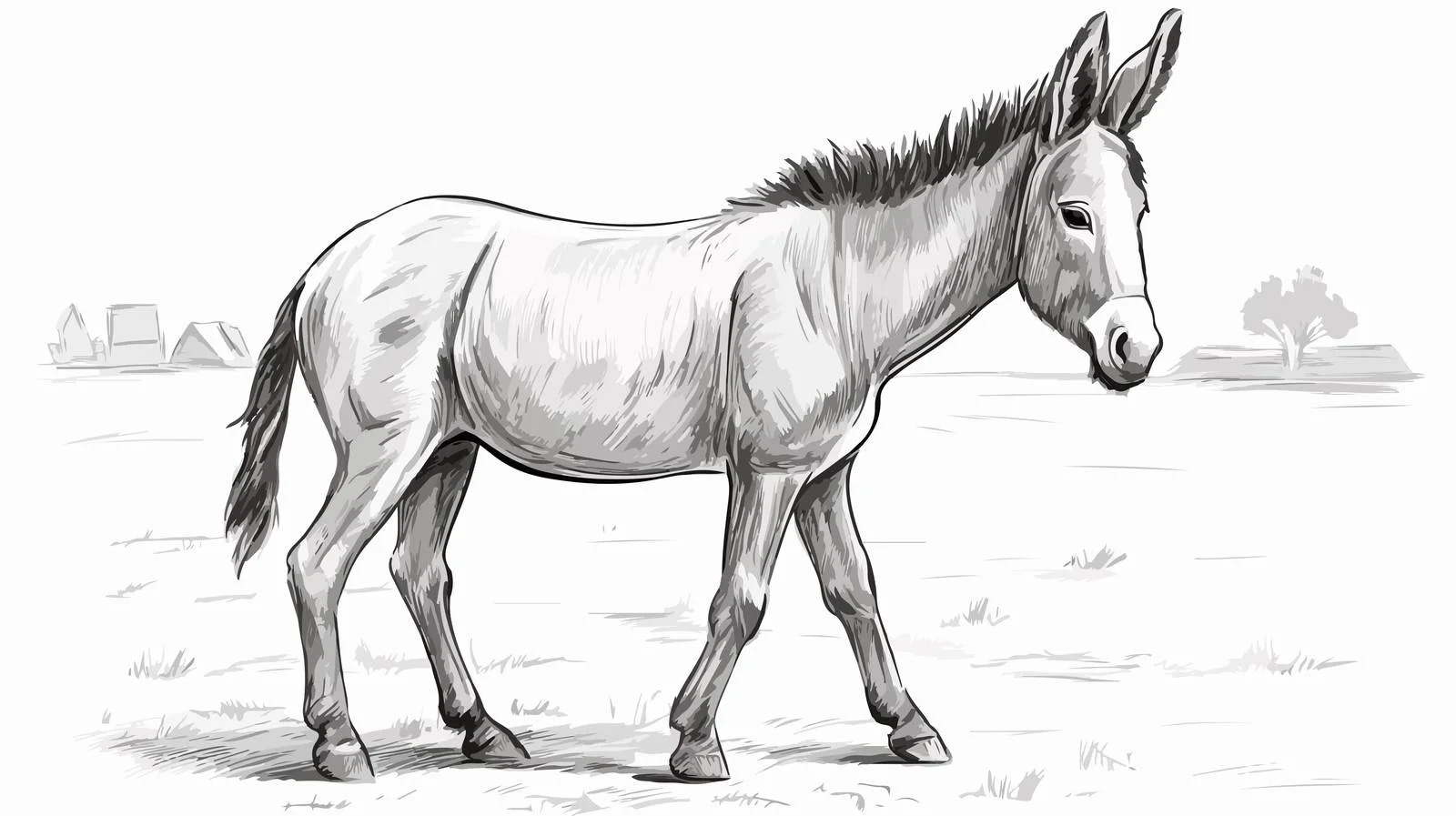 Engraved Cute Donkey Vector Illustration — free download from Dotvec