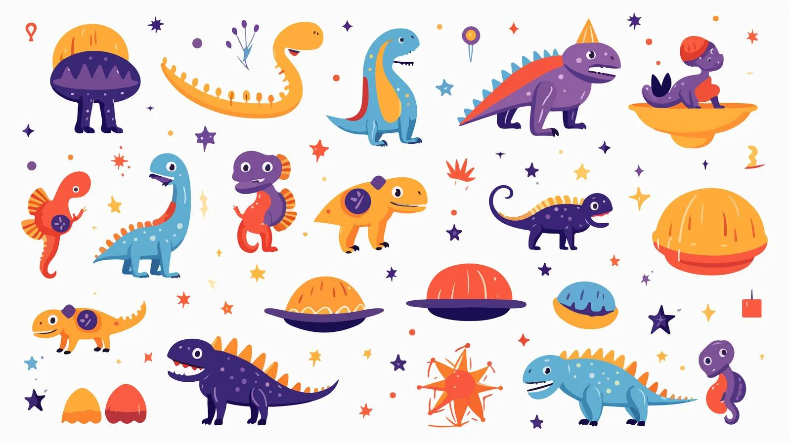 Adorable Doodle Dinosaurs & UFOs Art — free download from Dotvec
