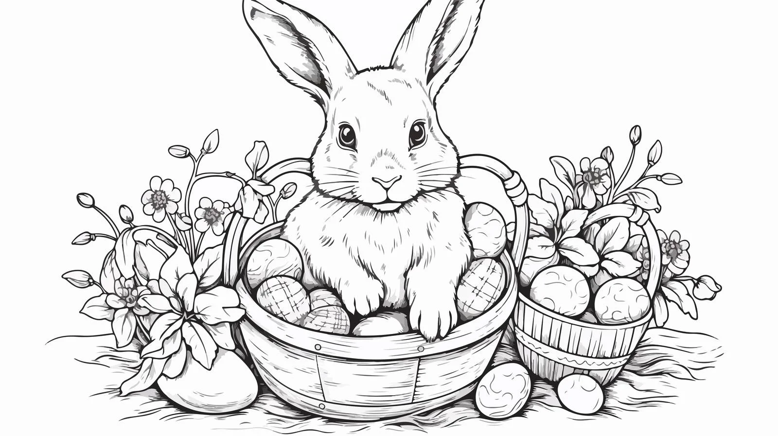 Adorable Easter Bunny Basket with Hand-Drawn Eggs — free download from Dotvec