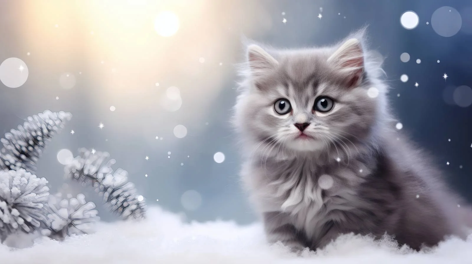 Adorable Gray Kitten in Winter Wonderland — free download from Dotvec
