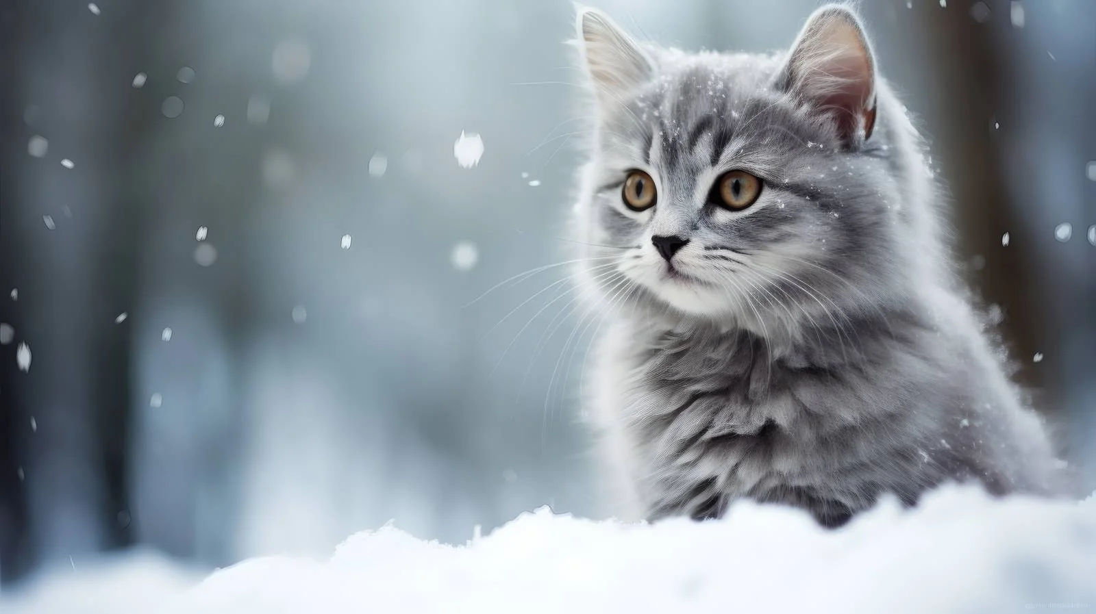 Adorable Grey Kitten in Snowy Forest — free download from Dotvec