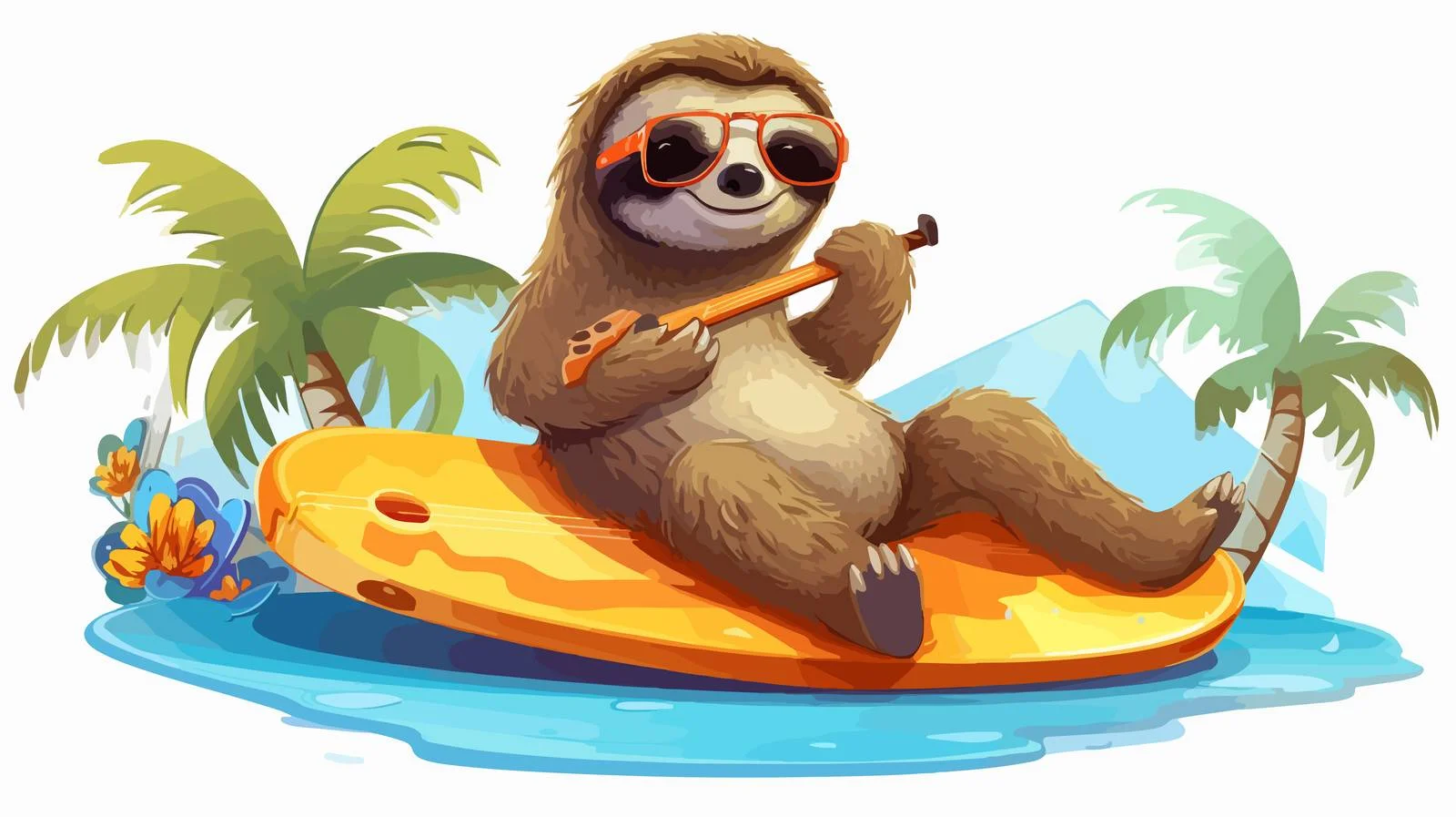 Adorable sloth surfer with sunglasses and surfboard — free download from Dotvec