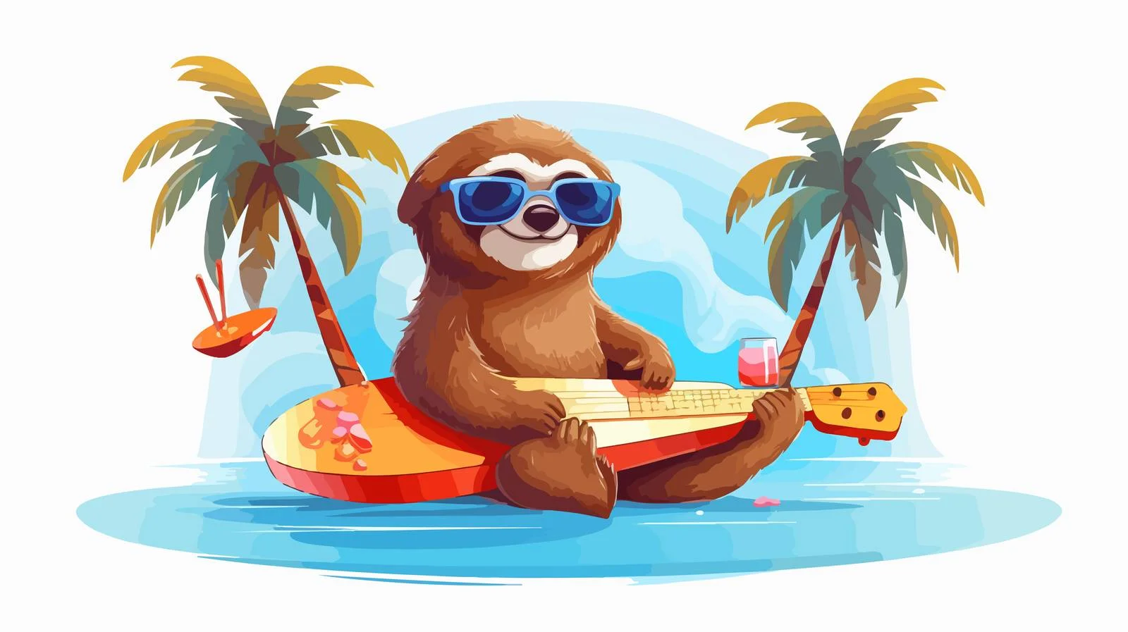 Adorable sloth surfer with sunglasses and surfboard — free download from Dotvec