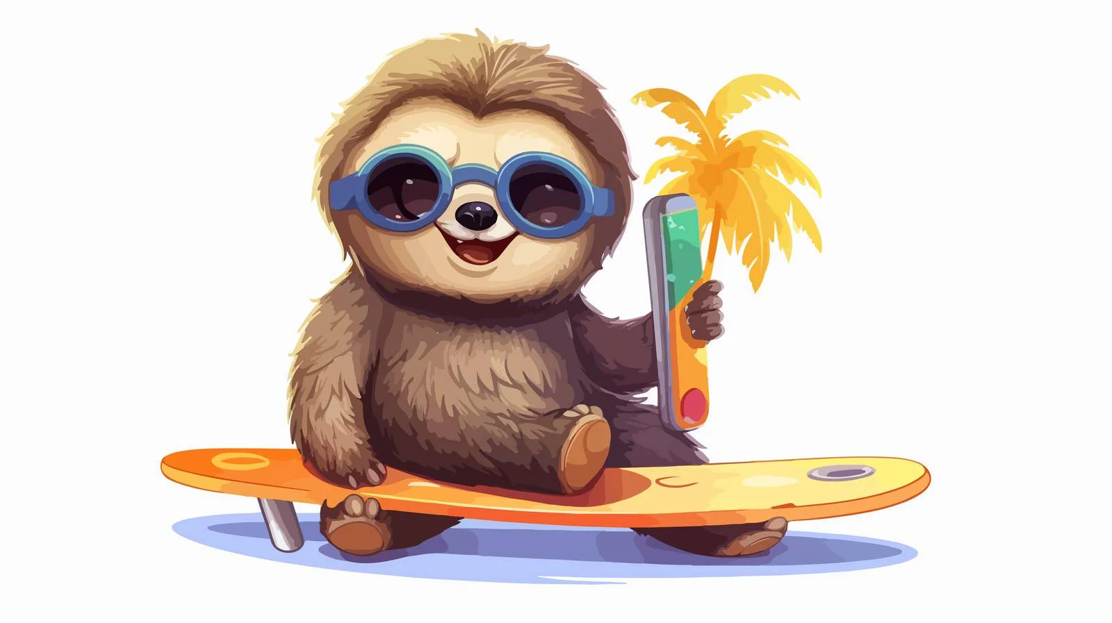 Adorable Sloth with Surfboard and Sunglasses — free download from Dotvec