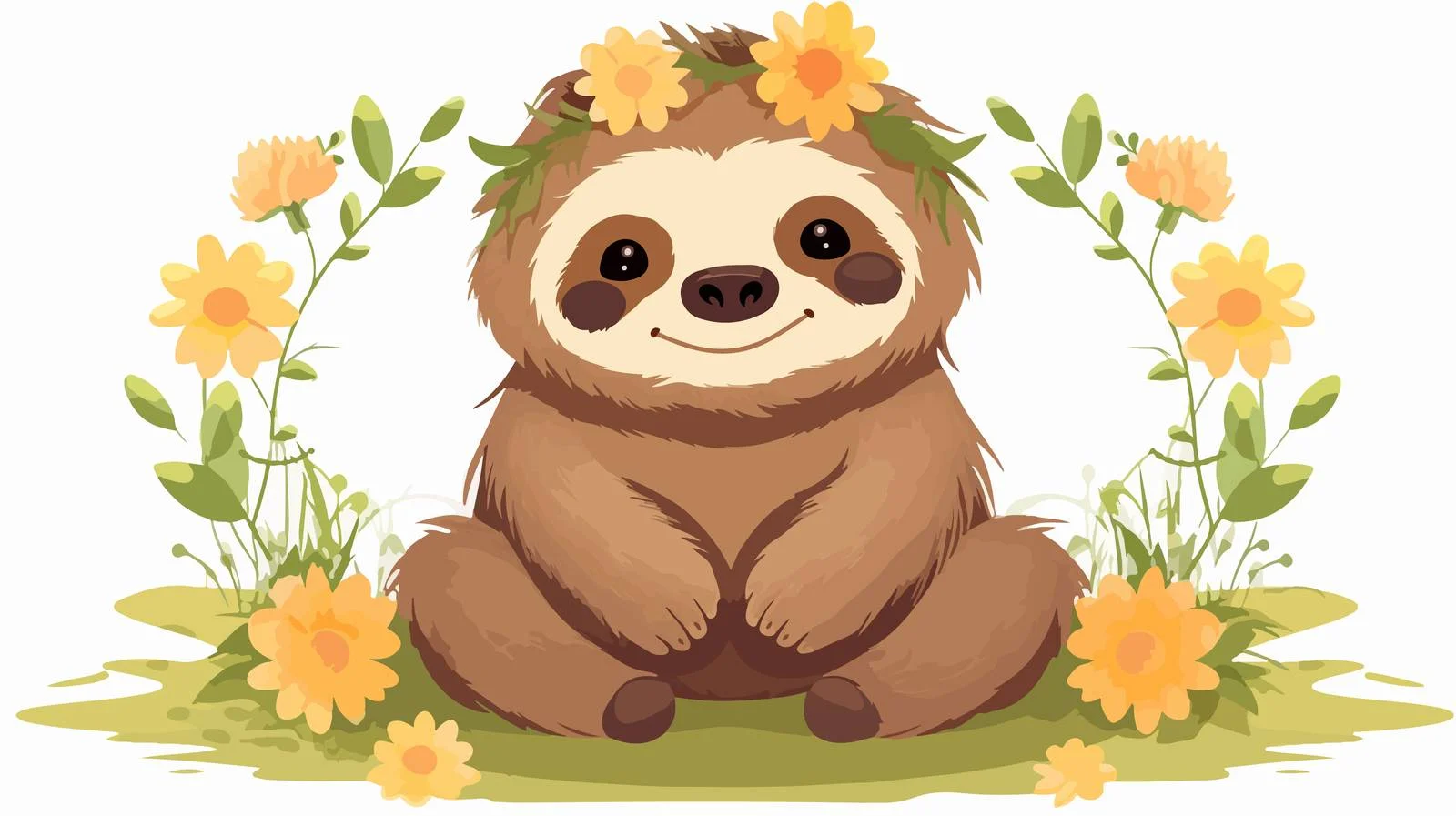 Adorable Sloth Adorned with Floral Wreath — free download from Dotvec