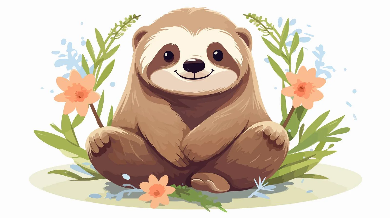 Adorable Sloth with Floral Wreath and Elegant Bouquet — free download from Dotvec