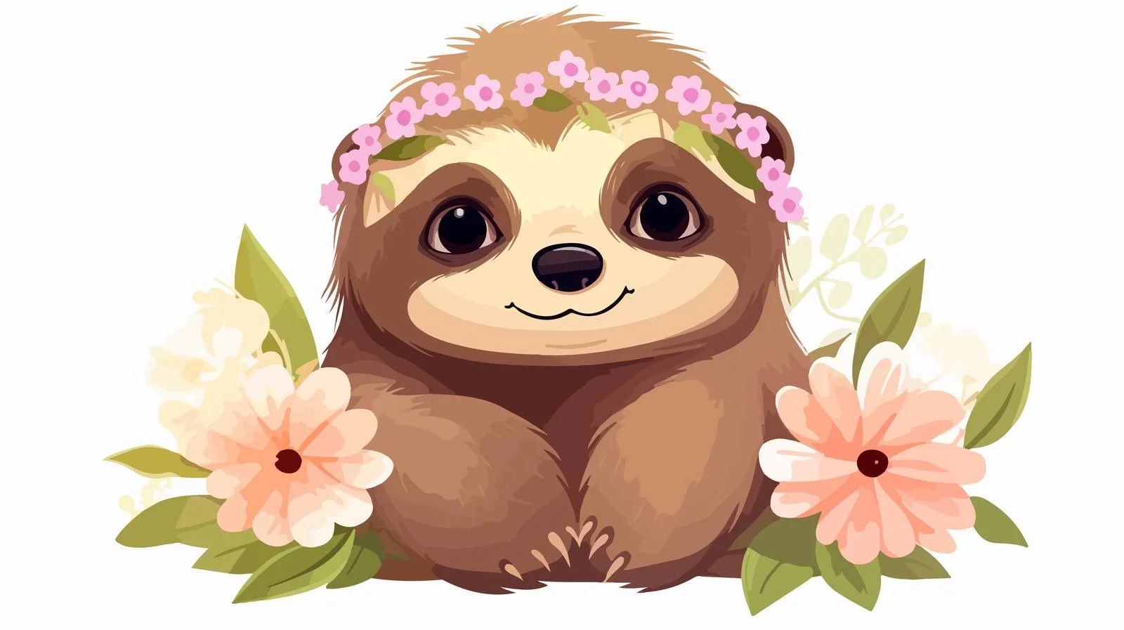 Adorable Sloth Adorned with Floral Wreath — free download from Dotvec