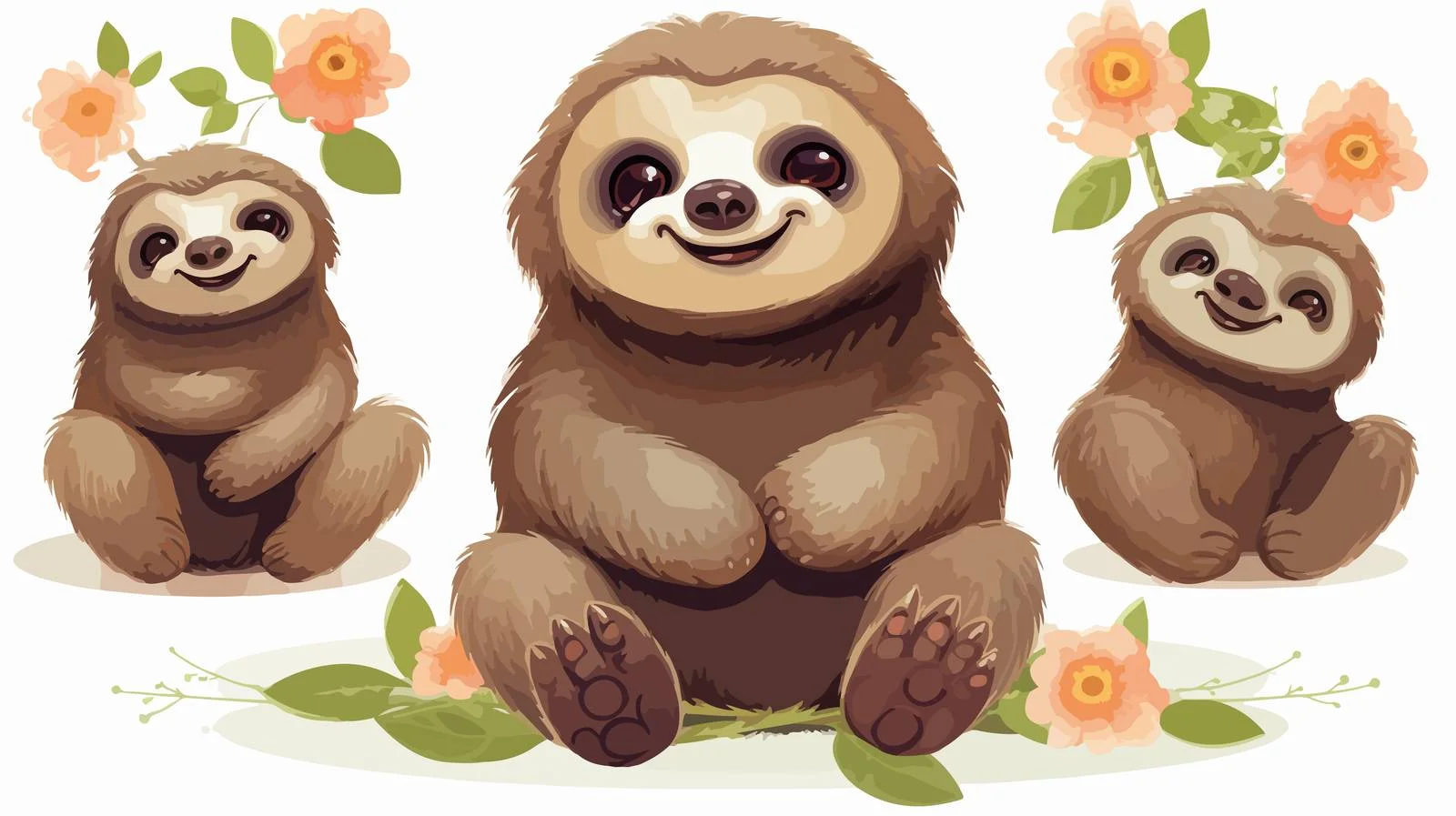 Adorable Sloth with Floral Decor and Bouquet — free download from Dotvec