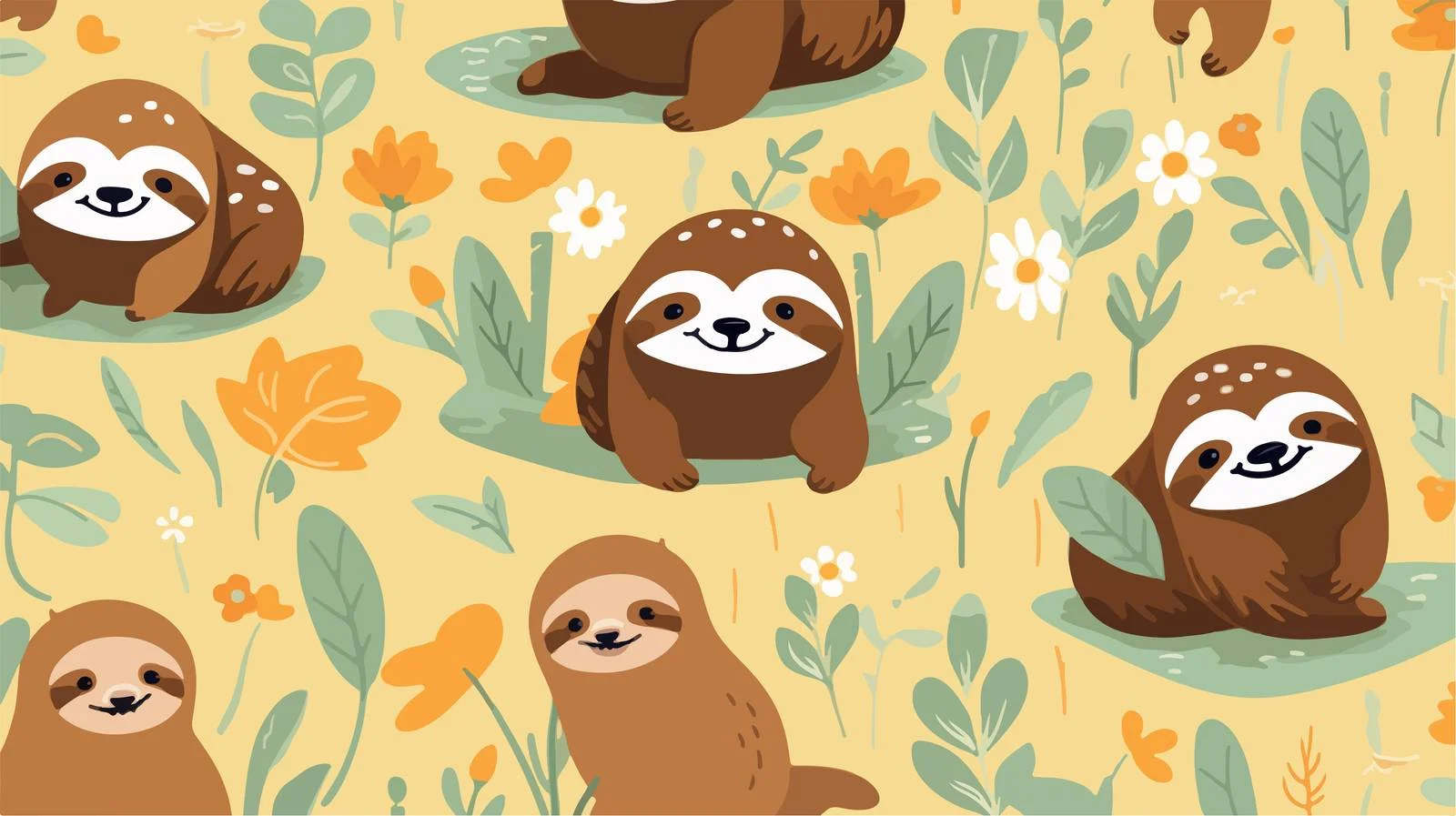 Charming Sloth Pattern on Seamless Lazy Background — free download from Dotvec