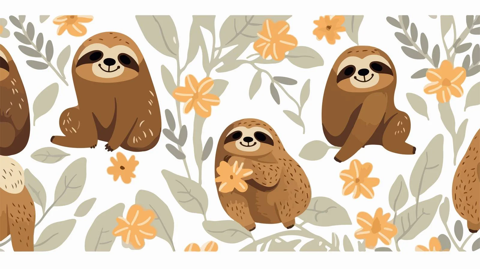 Adorable sloth print. Lazy animal backdrop. — free download from Dotvec
