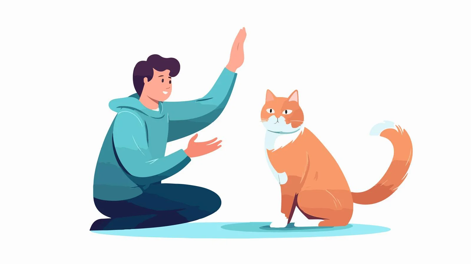 Intelligent feline high-fiving owner's hand joyfully — free download from Dotvec