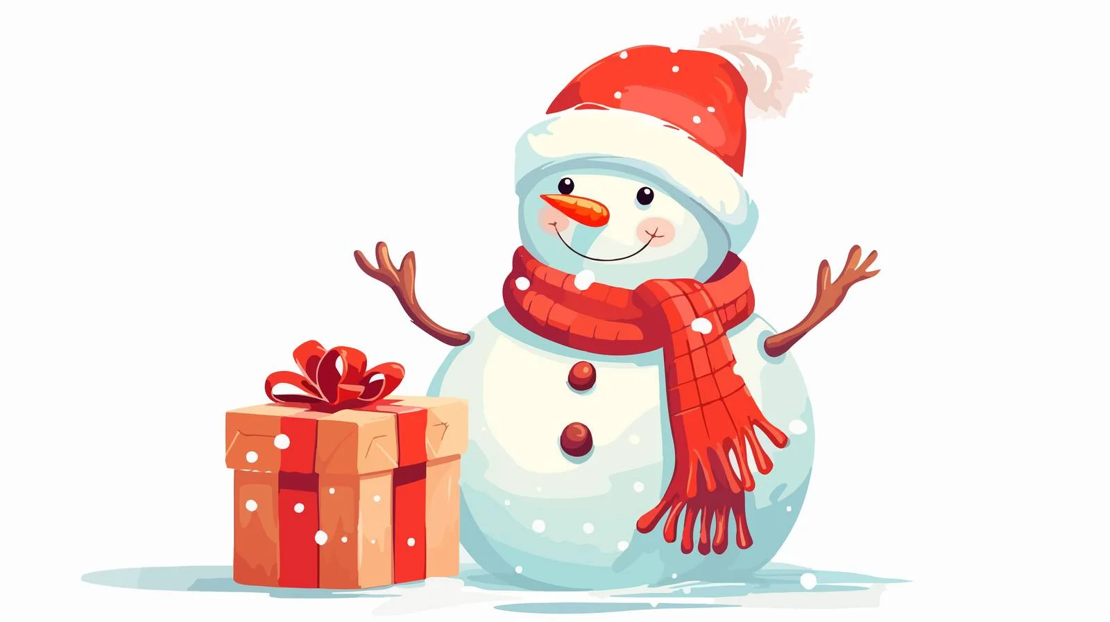 Cheerful snowman holding Christmas present joyfully — free download from Dotvec