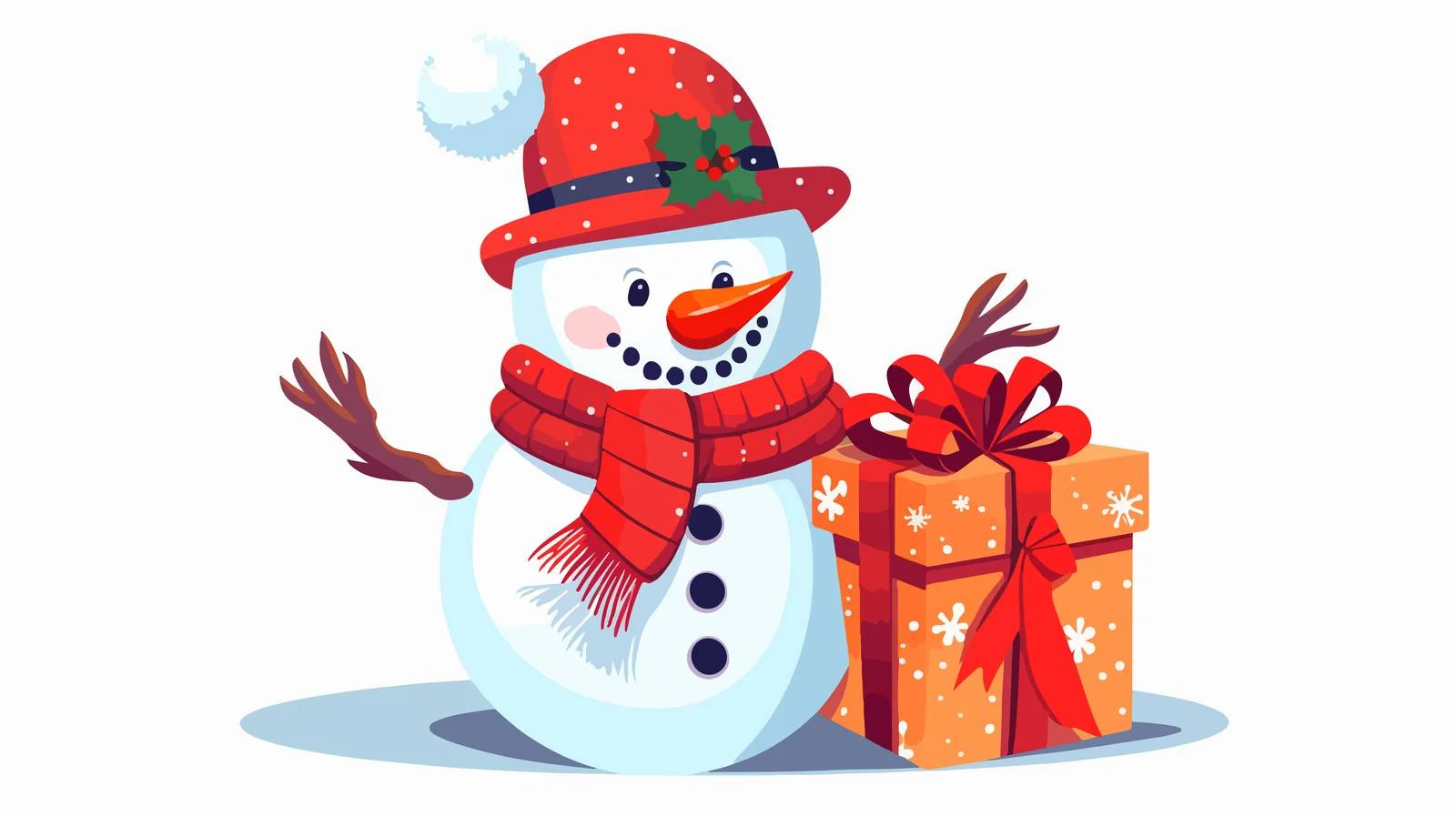 Joyful snowman with Christmas gift box — free download from Dotvec