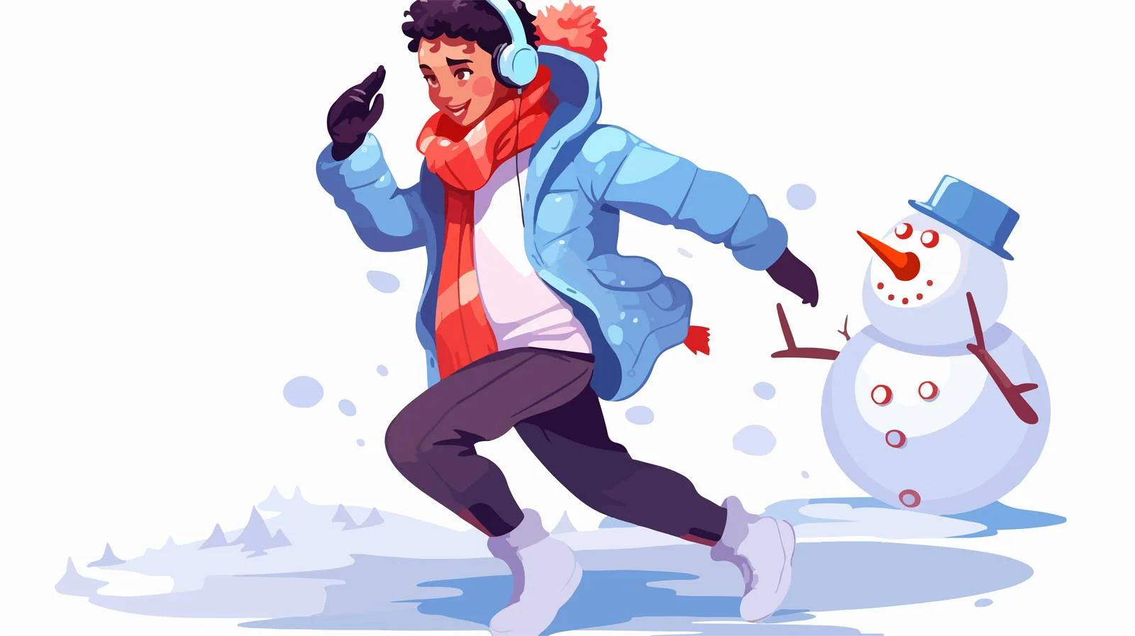Charming snowman enjoying music while ice skating — free download from Dotvec