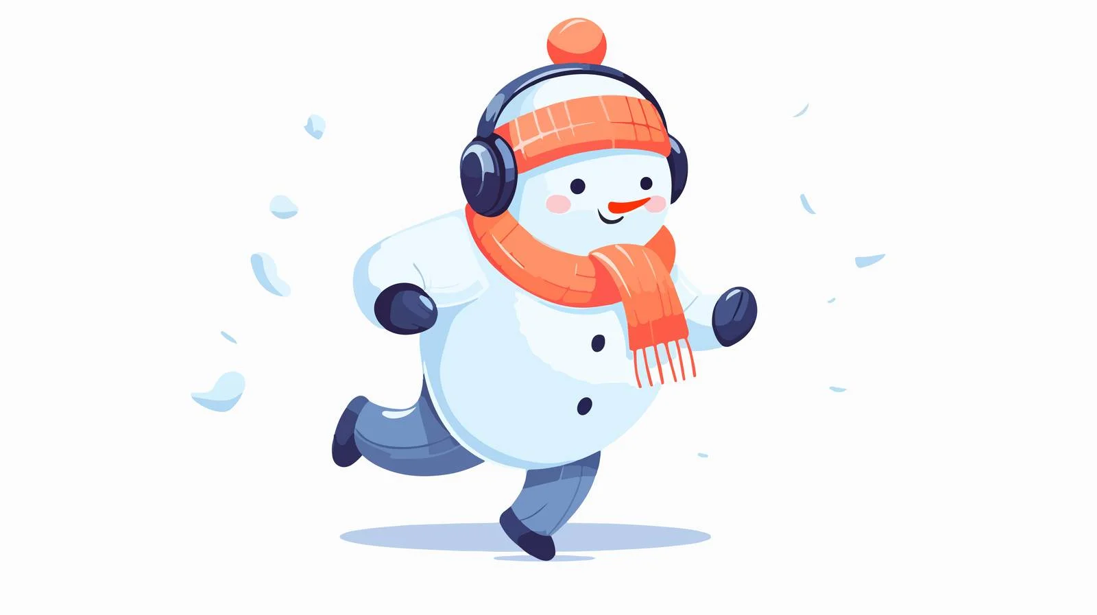 Playful snowman ice skating with headphones — free download from Dotvec