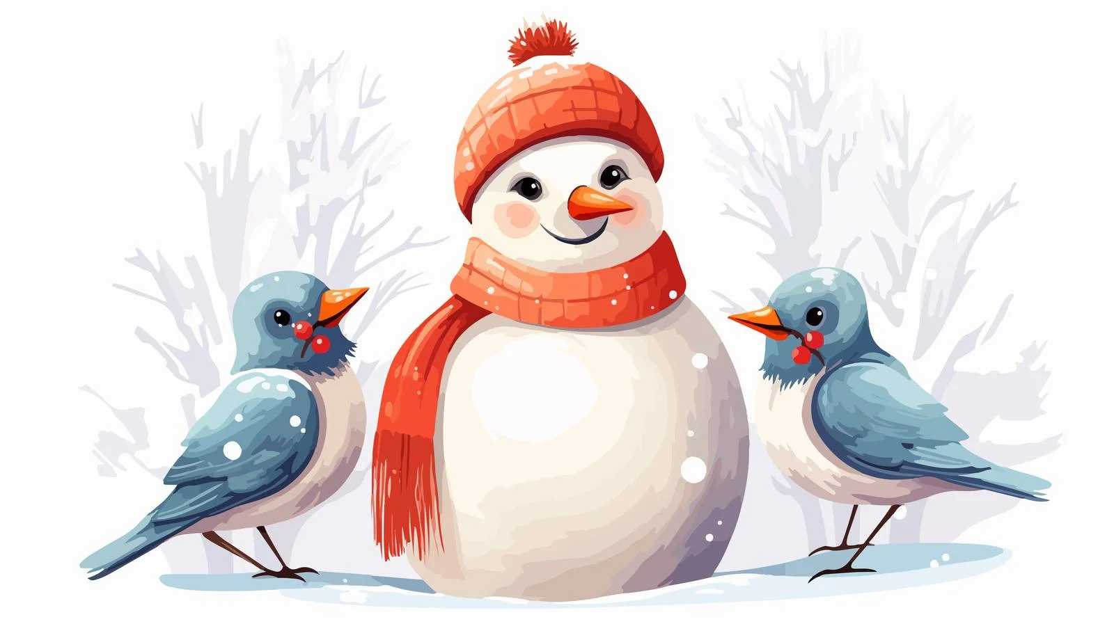 Snowman with Twig Arms and Birds - Winter Celebration — free download from Dotvec