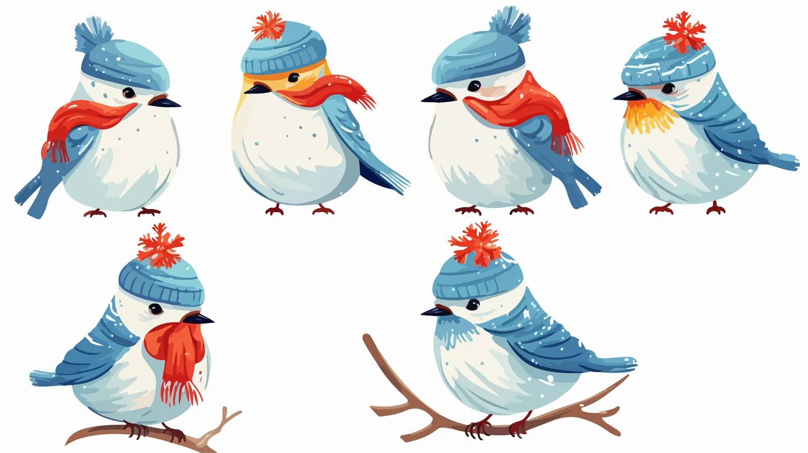 Festive Snowman with Twig Arm Birds — free download from Dotvec