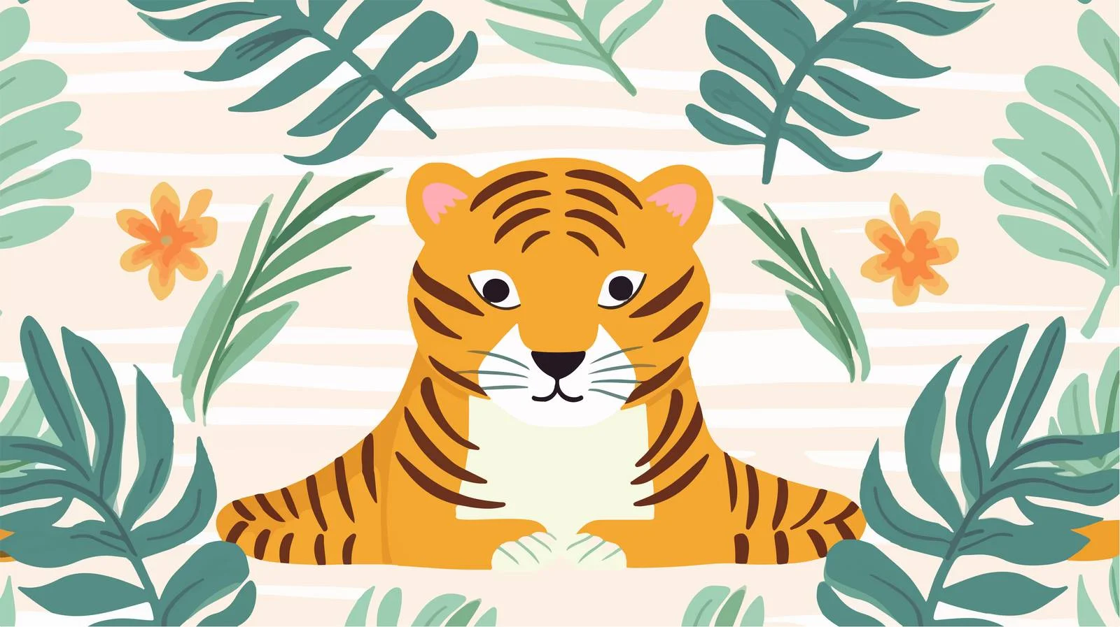 Adorable Tiger Surrounded by Lush Tropical Foliage — free download from Dotvec