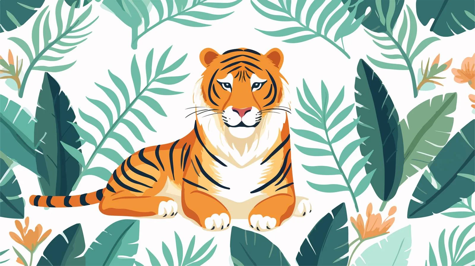 Adorable Tiger & Exotic Flora Seamless Design — free download from Dotvec