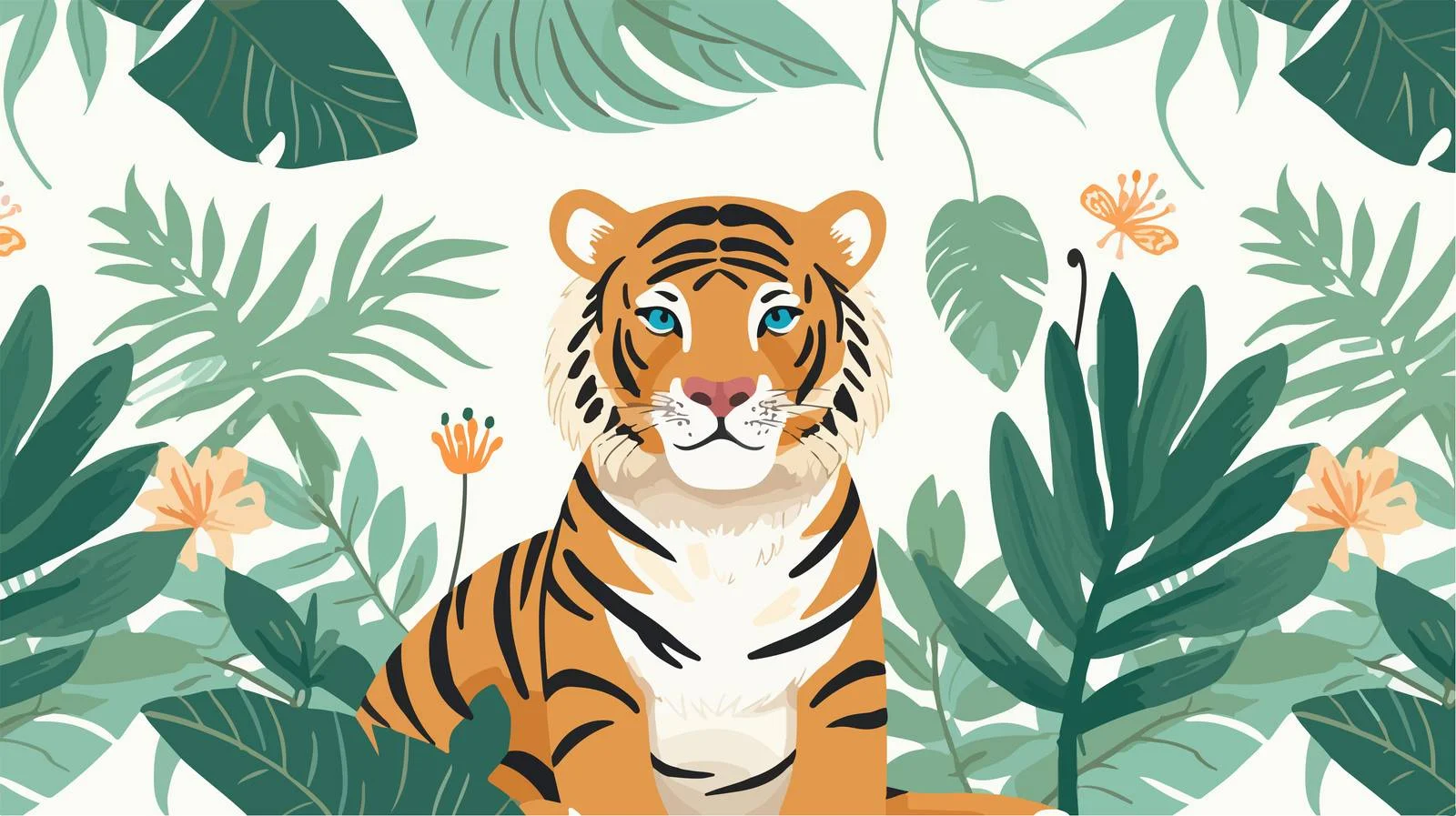 Adorable Tiger Amid Lush Jungle Pattern — free download from Dotvec