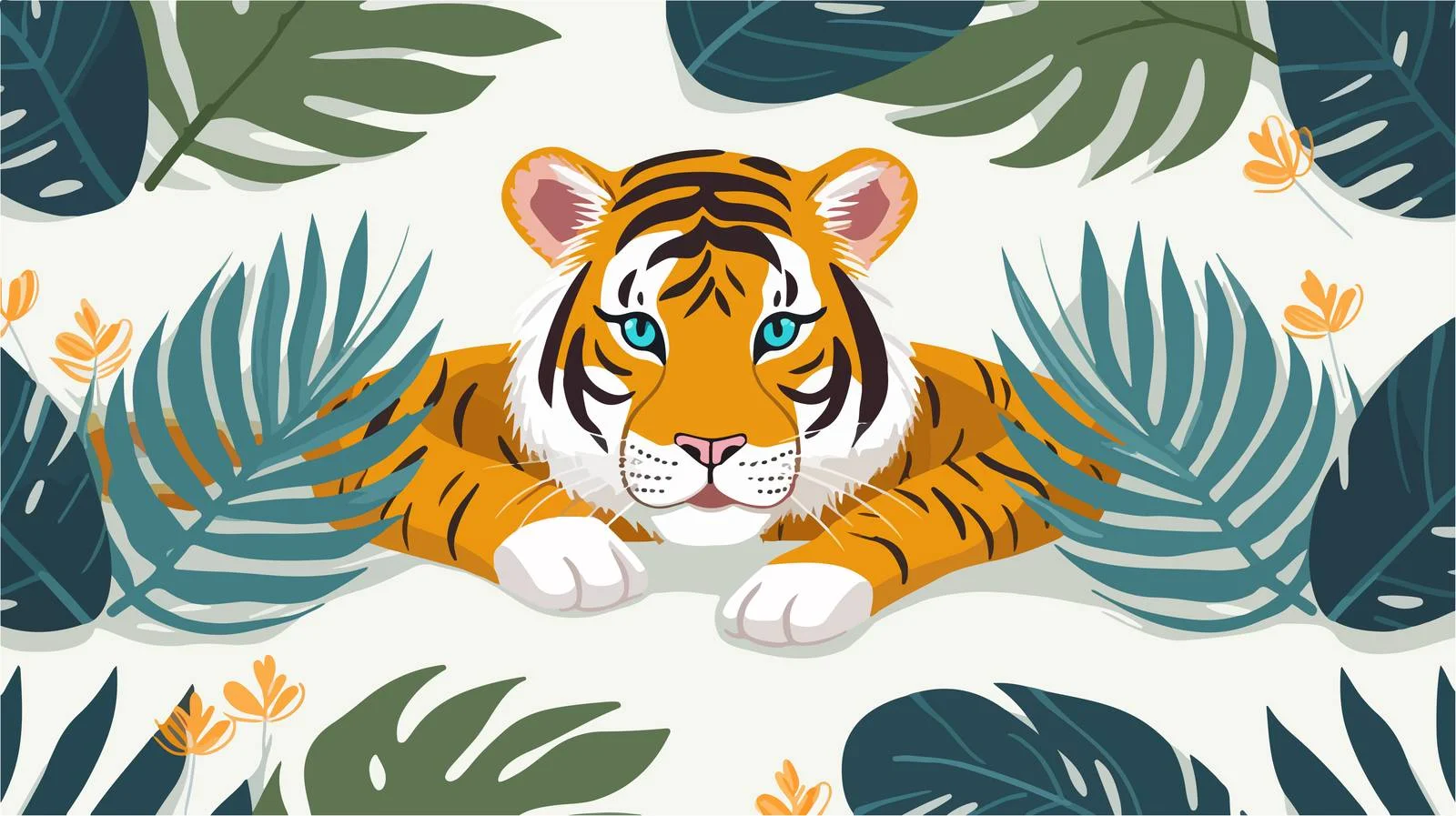 Adorable Tiger Among Exotic Plant Seamless Design — free download from Dotvec
