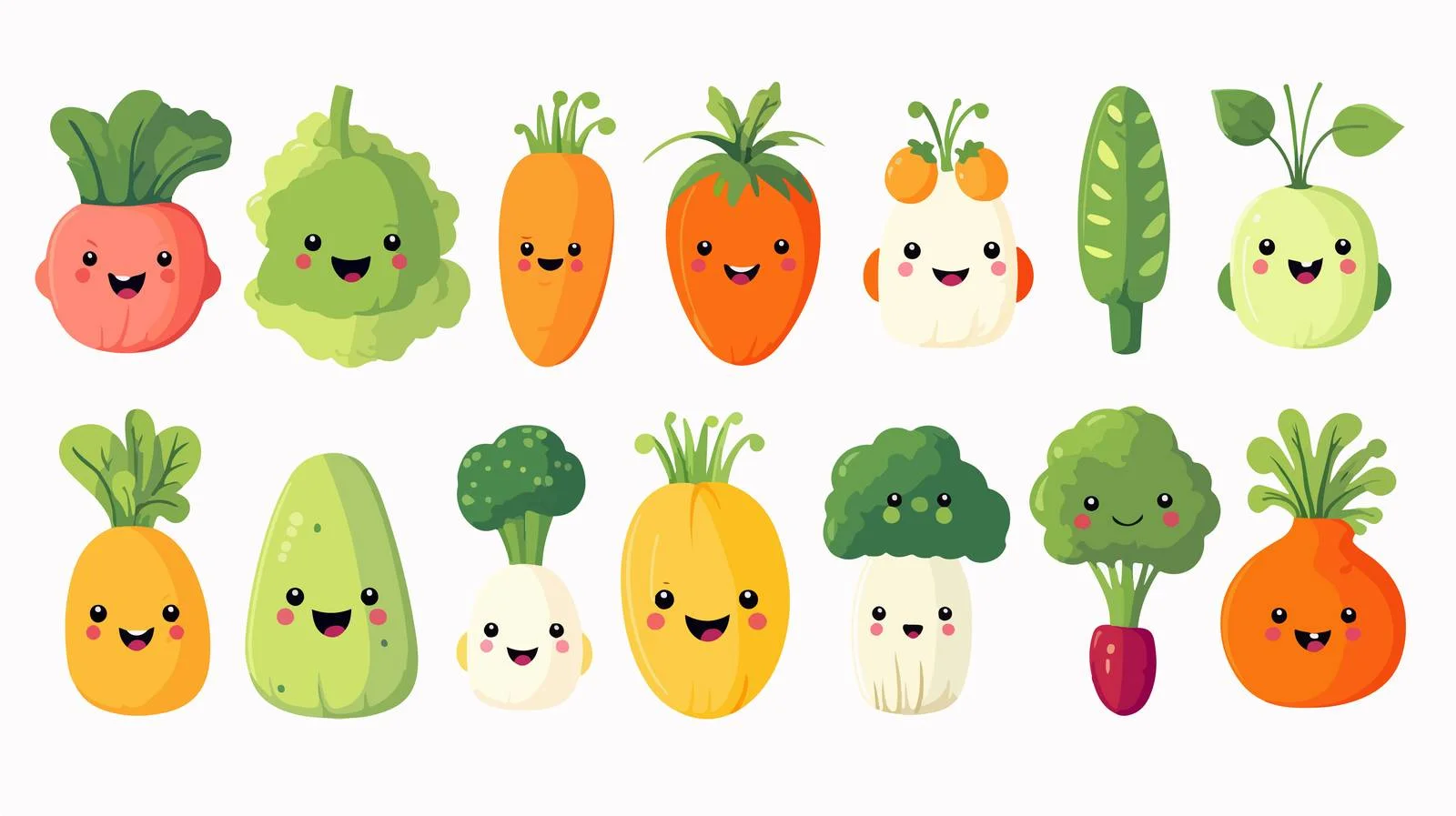 Joyful vegetable characters with cheerful expressions — free download from Dotvec