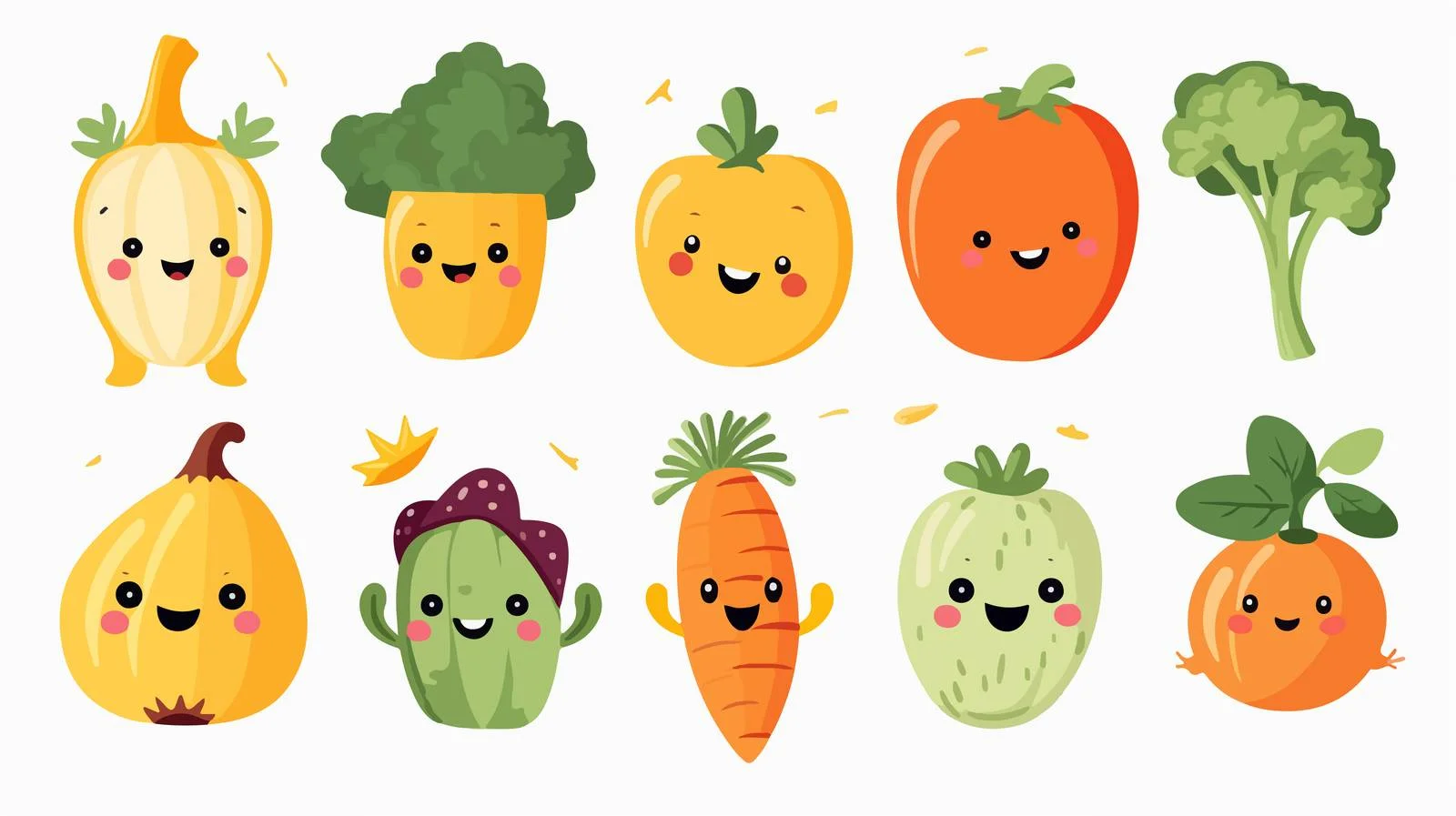 Cheerful vegetable characters with cute expressions — free download from Dotvec