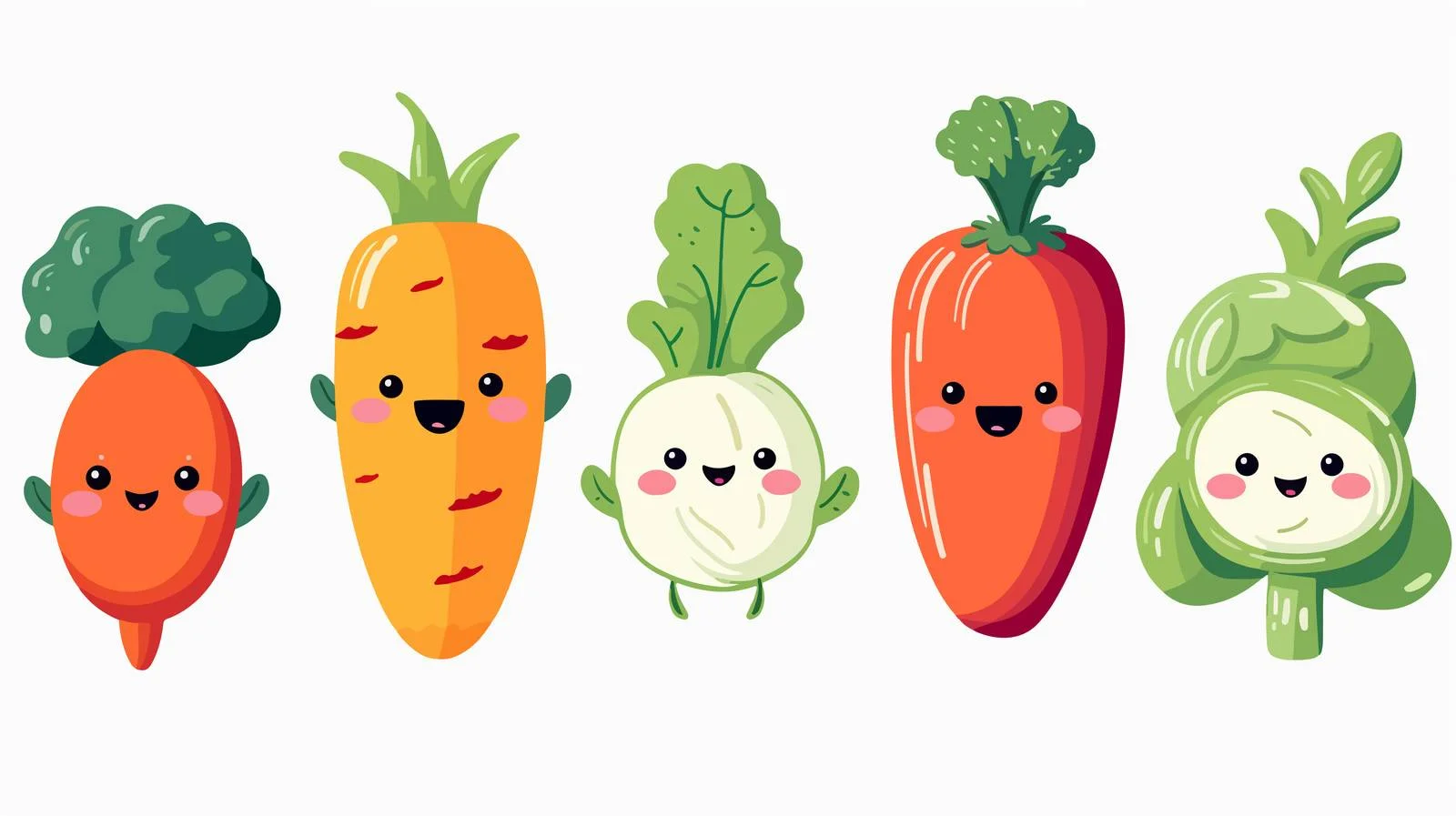 Cheerful vegetable characters with cute expressions — free download from Dotvec
