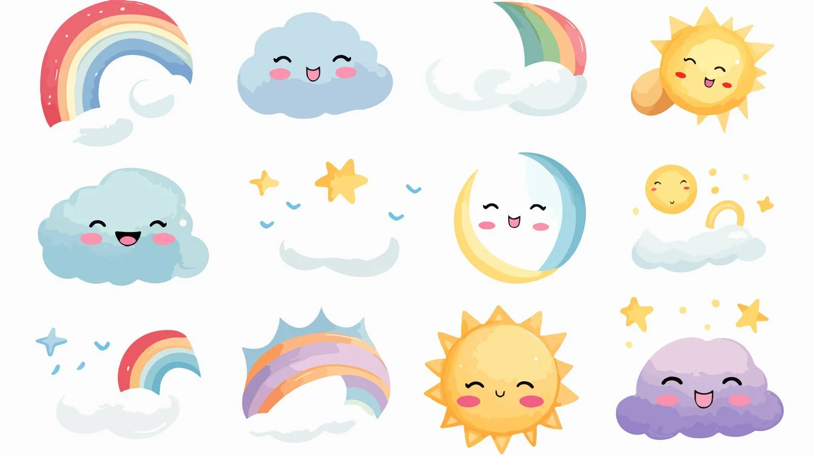 Whimsical Weather Elements: Clouds, Wind, and Rainbow — free download from Dotvec