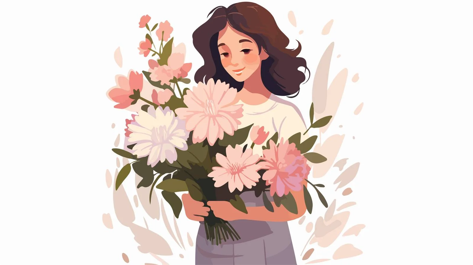 Joyful woman savoring blooming florals vector art — free download from Dotvec
