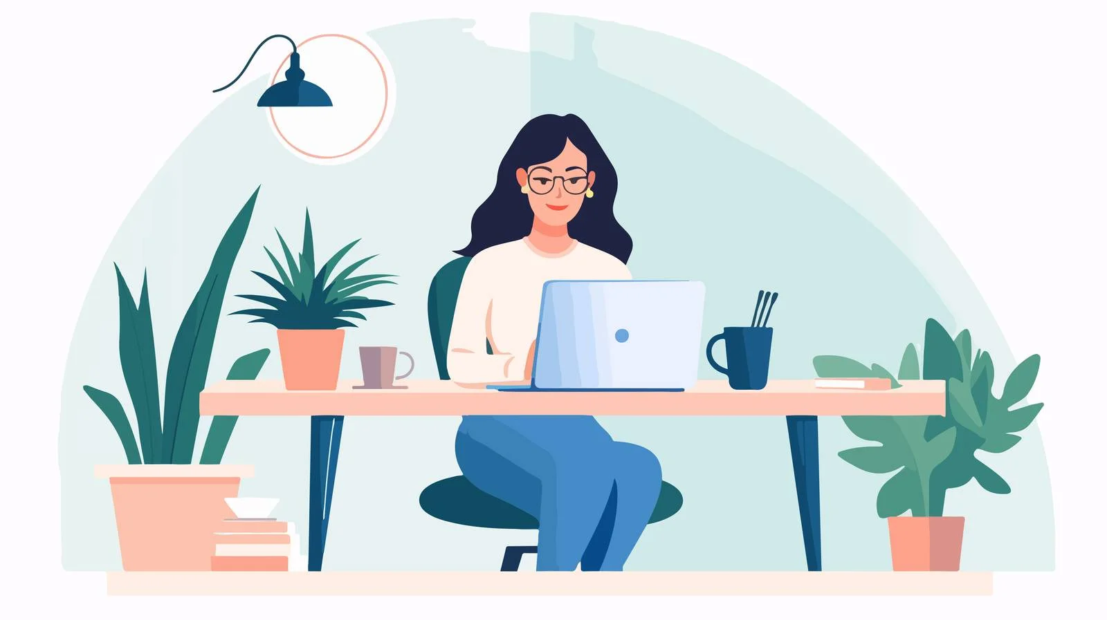 Professional woman using laptop at desk — free download from Dotvec