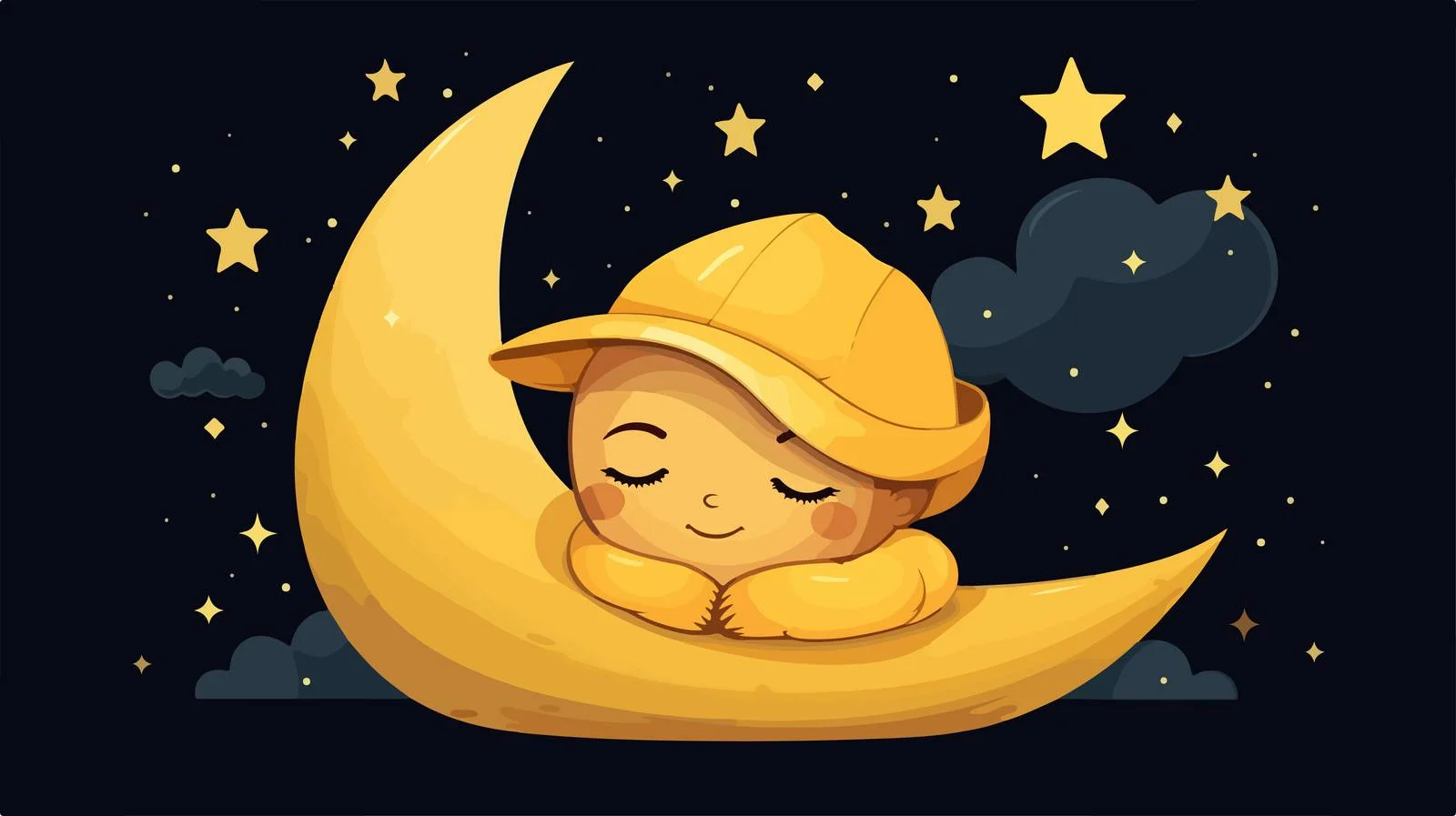 Adorable yellow crescent napping in cozy hat — free download from Dotvec