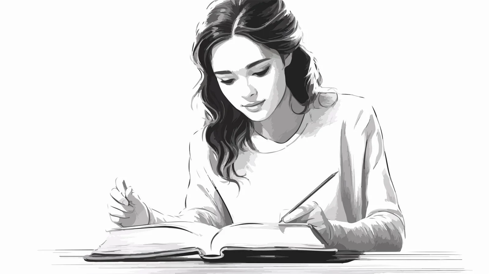 Youthful woman studying with a book — free download from Dotvec