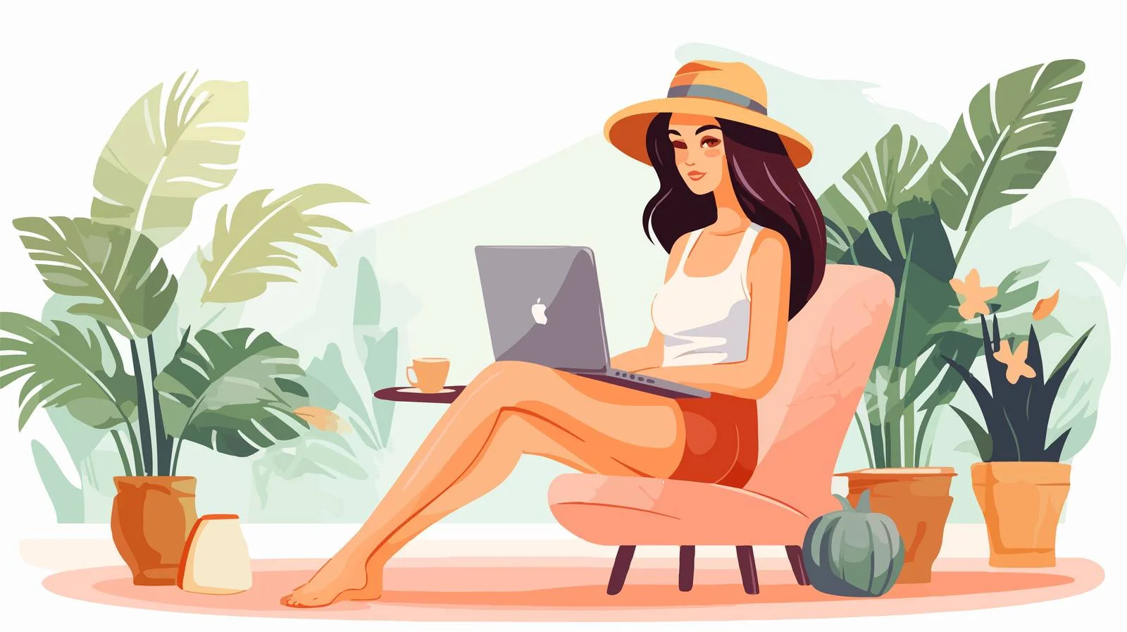 Elegant young lady on comfortable chair using laptop — free download from Dotvec