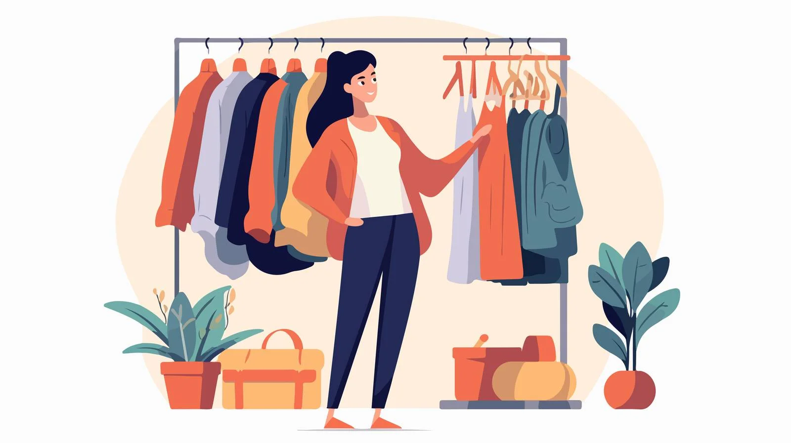 Fashionable young woman by clothing hanger — free download from Dotvec