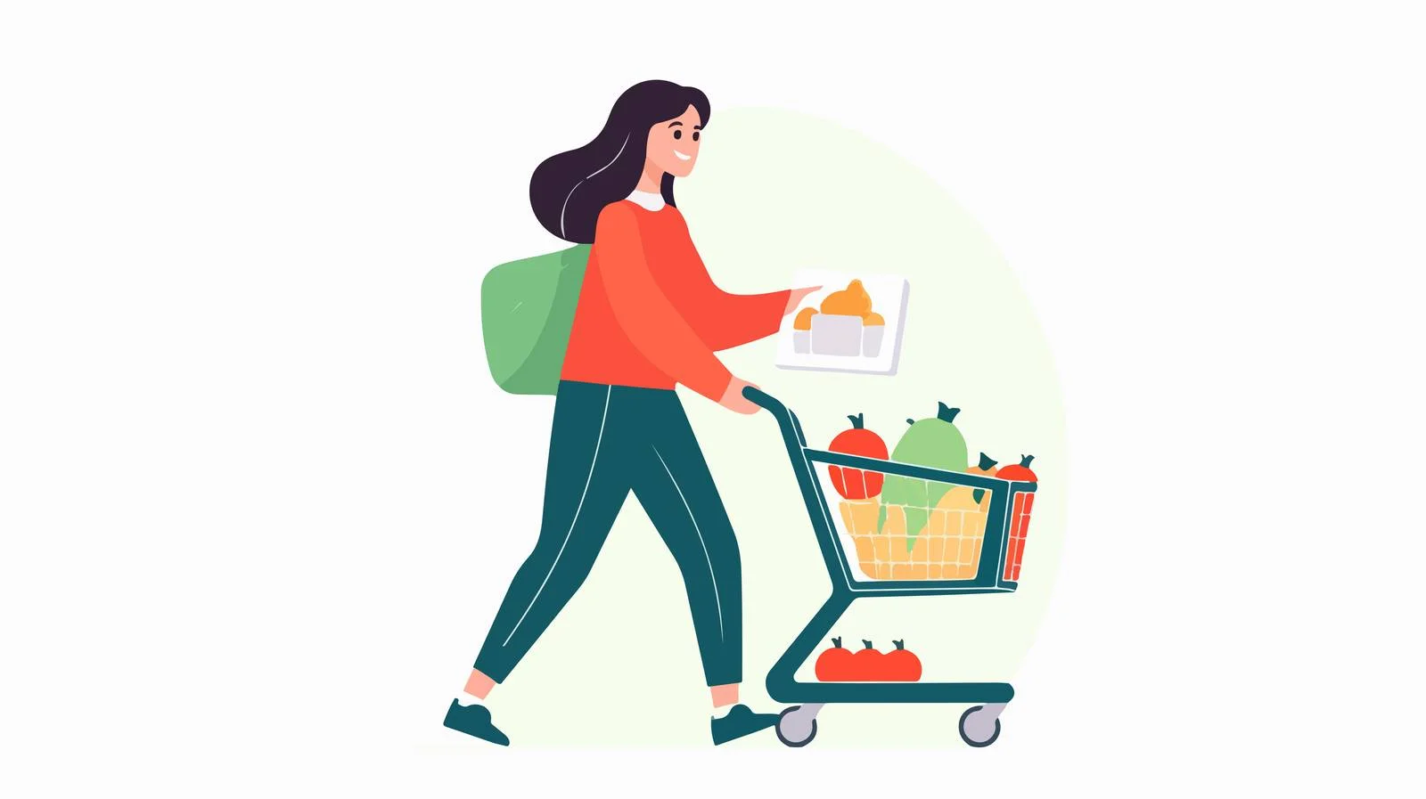 Fashionable woman selecting items with shopping cart — free download from Dotvec