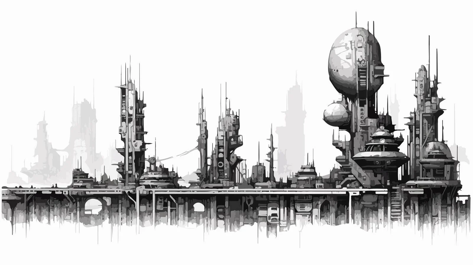 Futuristic Cyberpunk Cityscape with Unique Architecture — free download from Dotvec