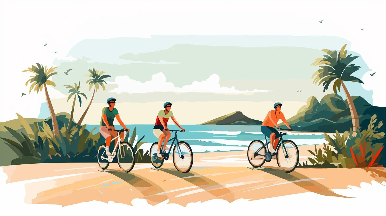Seaside cyclists riding bicycles along shore — free download from Dotvec