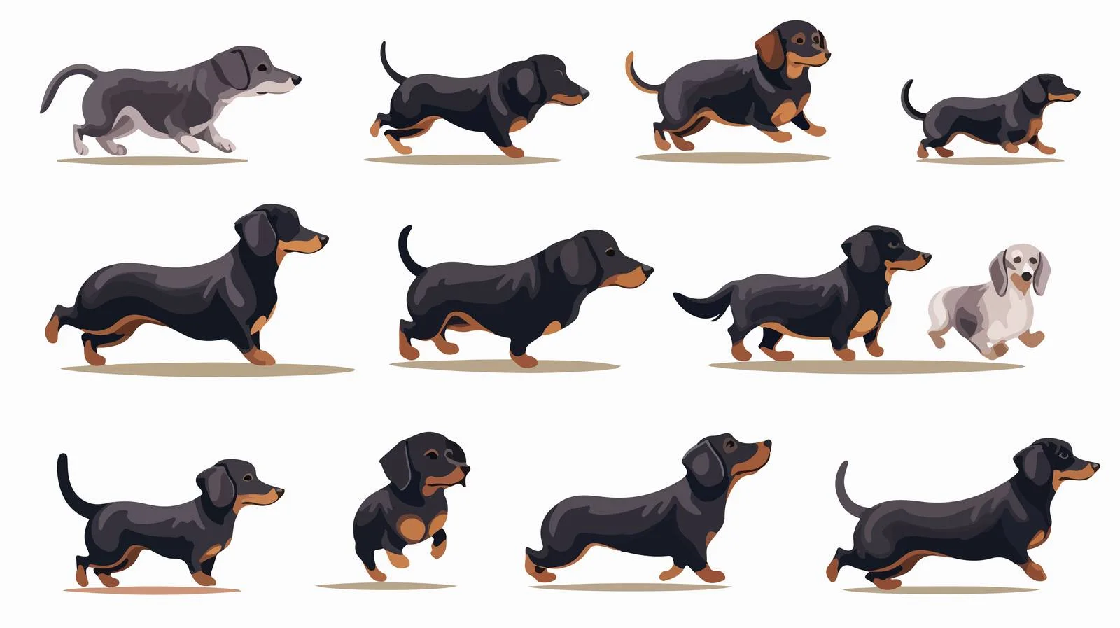 Dachshund Dog Running Silhouettes Collection — free download from Dotvec