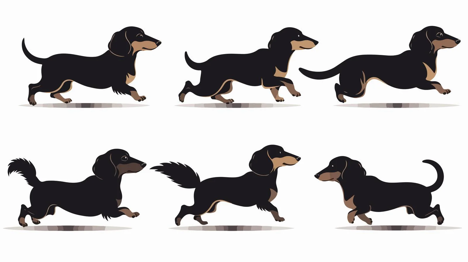 Dachshund Silhouettes in Various Running Poses — free download from Dotvec