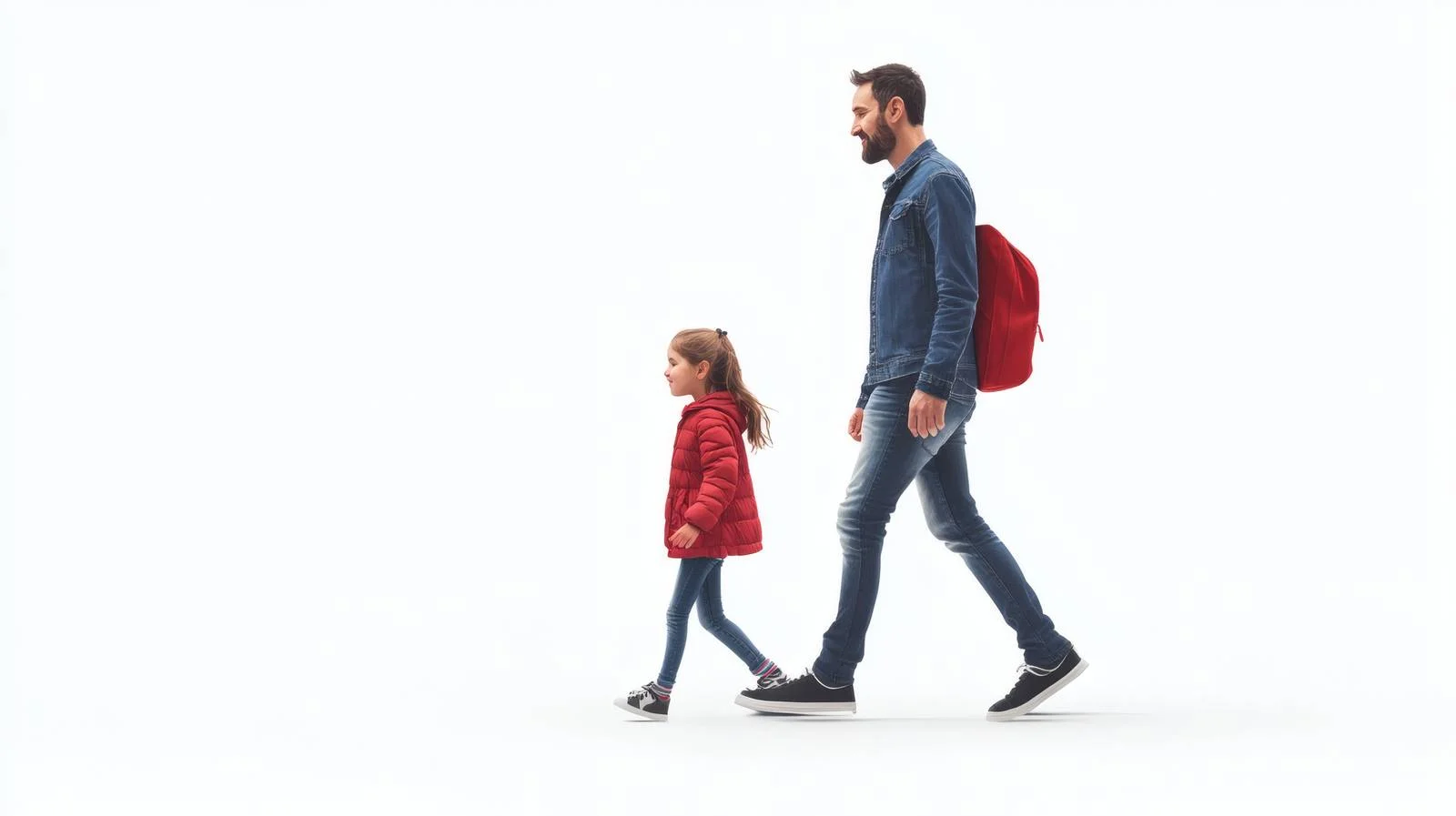 Father strolling with daughter on white backdrop — free download from Dotvec