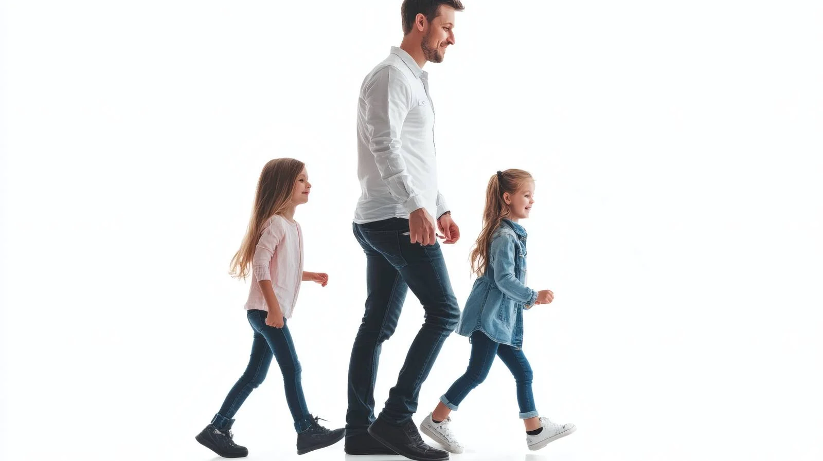Father strolling with daughters on white background — free download from Dotvec