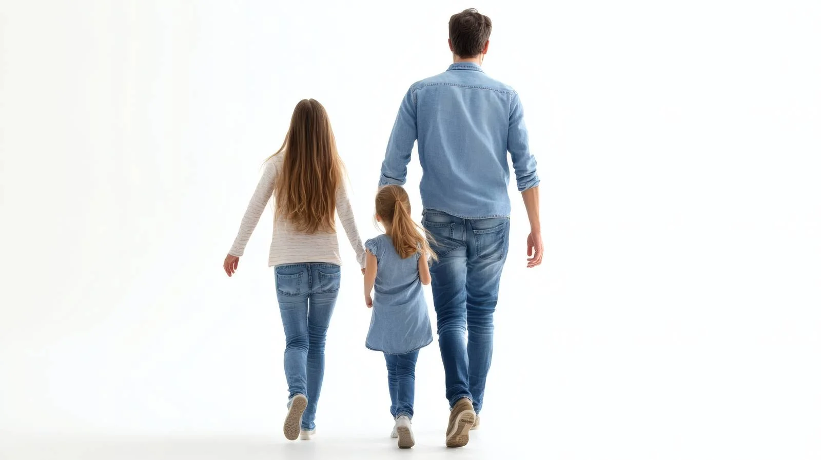 Father strolling with daughters on white backdrop — free download from Dotvec