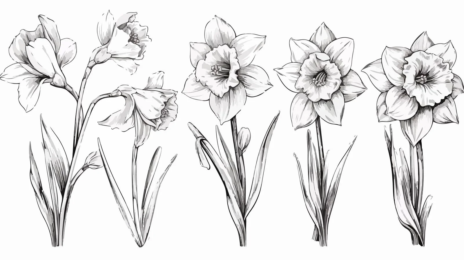 Elegant Daffodil Botanical Artwork with Contours — free download from Dotvec