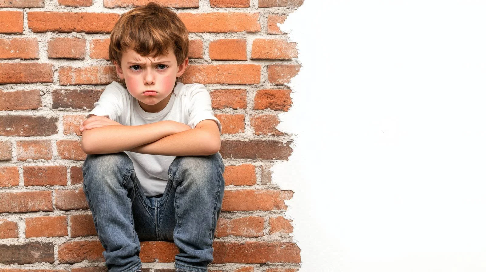 Child Despair Against White Brick Wall — free download from Dotvec