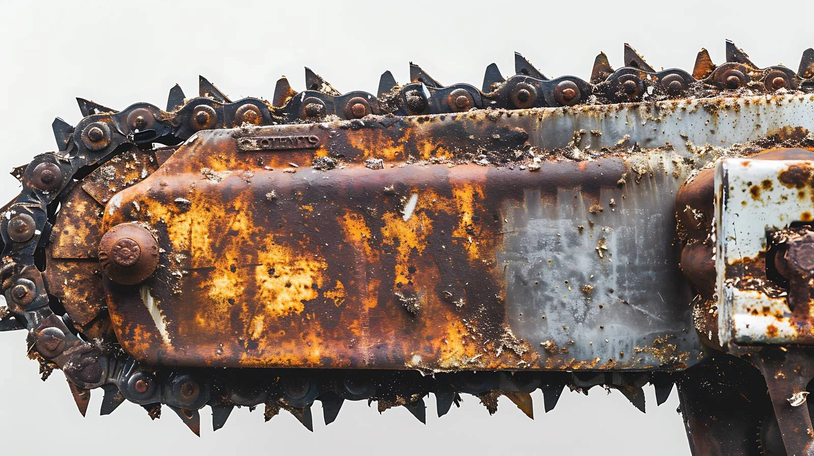 Vintage rusty chainsaw on white background — free download from Dotvec