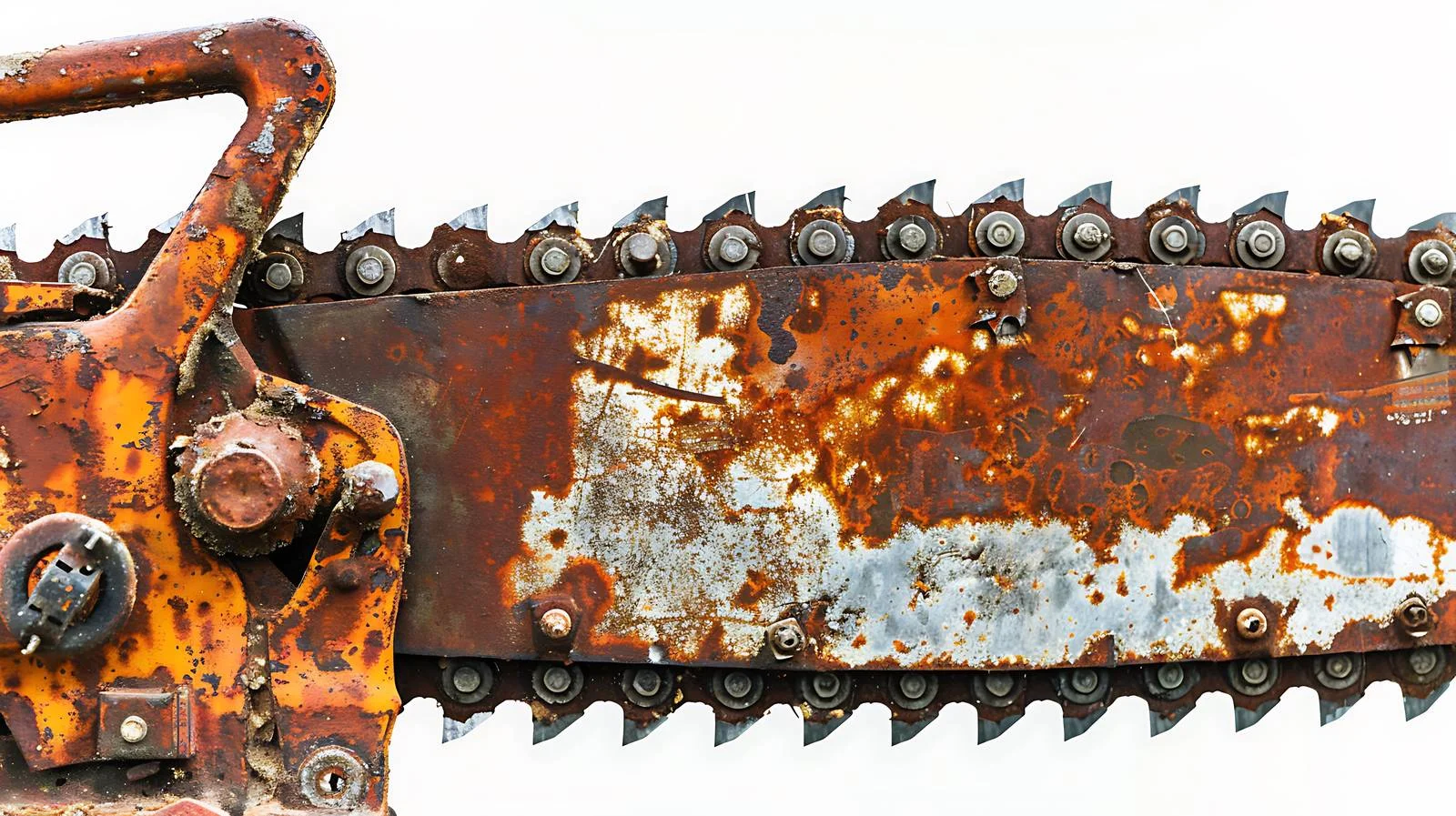 Vintage Rusty Chainsaw on White Background — free download from Dotvec
