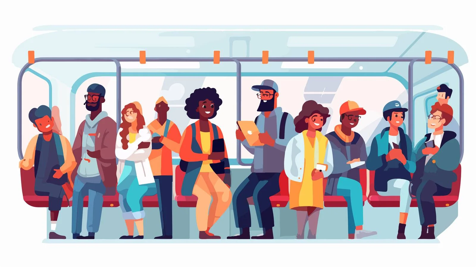 Cartoon characters commuting by public transport — free download from Dotvec