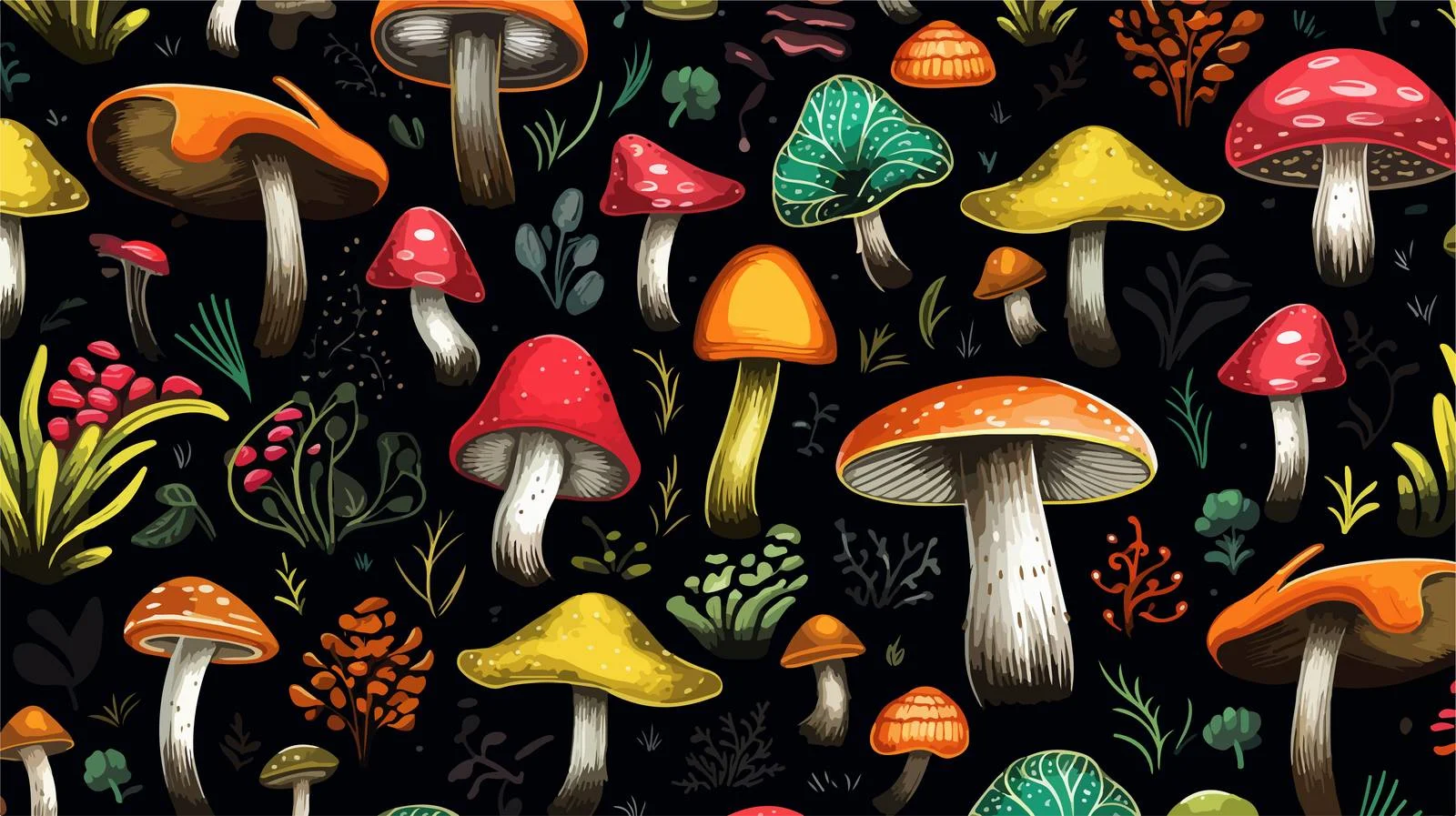 Unique Hand-Drawn Inedible Mushroom Repeat Design — free download from Dotvec